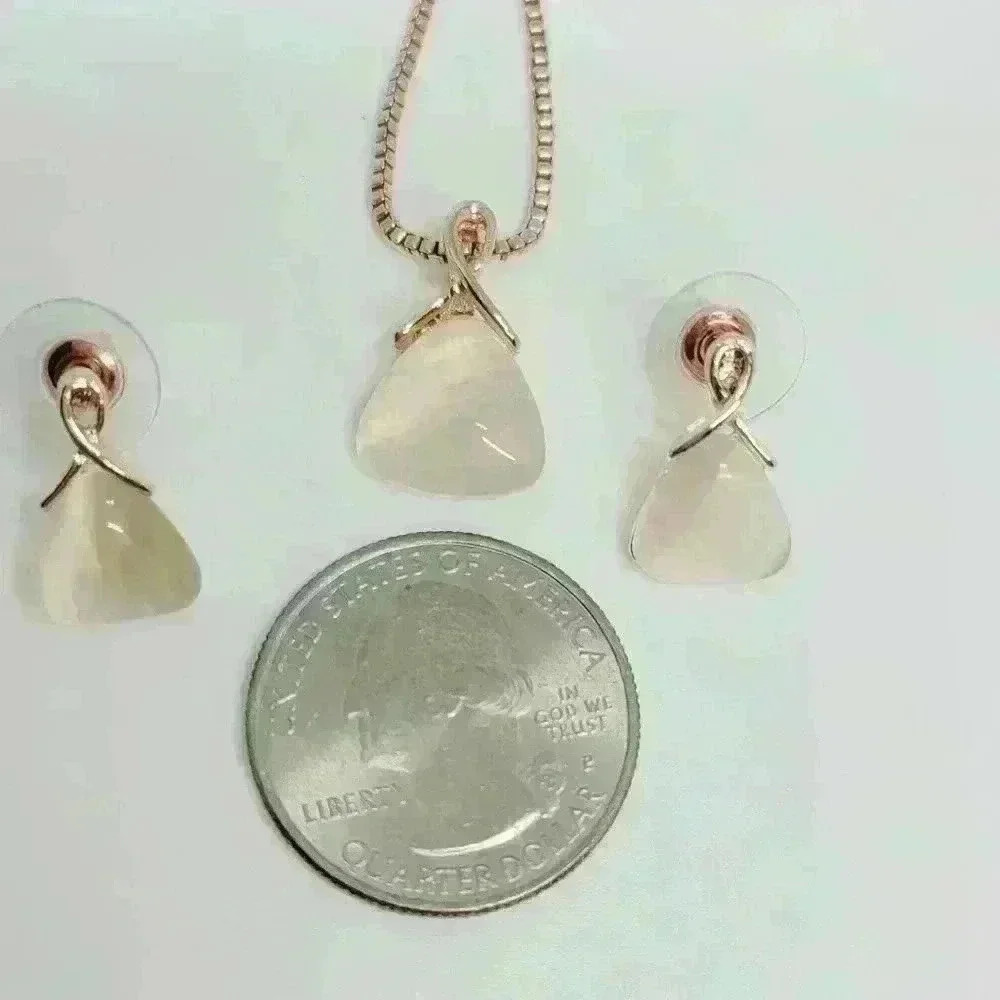 NWOT Elegant Rose Gold and White Color Necklace and Earrings Set w/Gift … - Picture 5 of 6